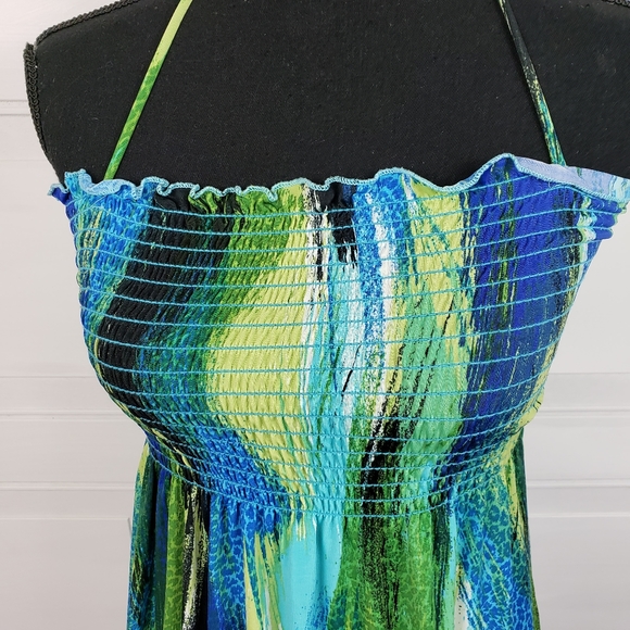 Dream Beach Halter Dress Blues Greens - Picture 9 of 13